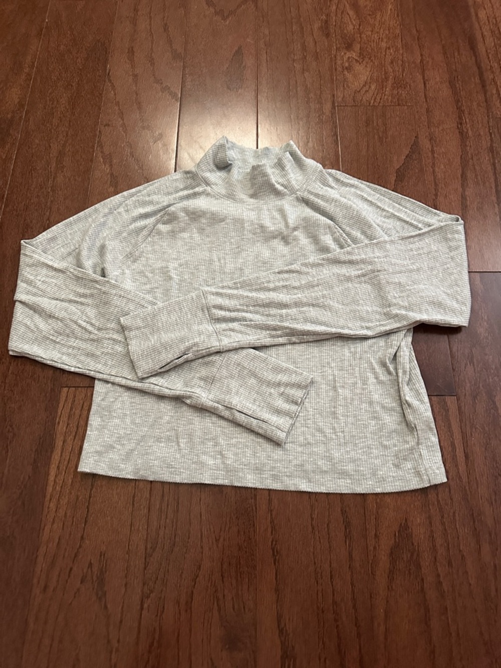 aerie Heather Gray Ribbed Mockneck Long Sleeve Top